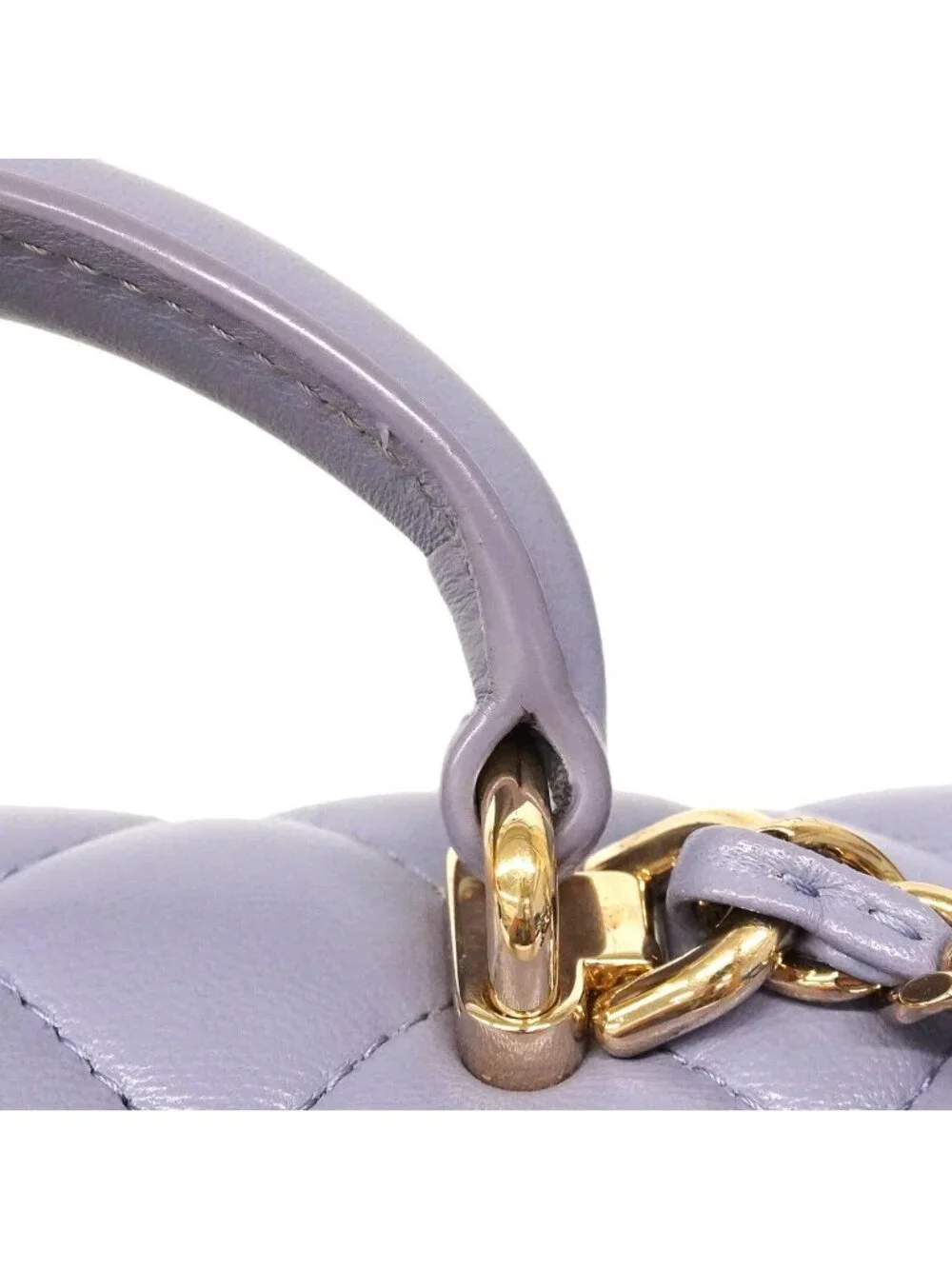 Chanel Shoulder Bag Quilted Top Handle Lambskin Purple Champagne Gold 2-Way Back